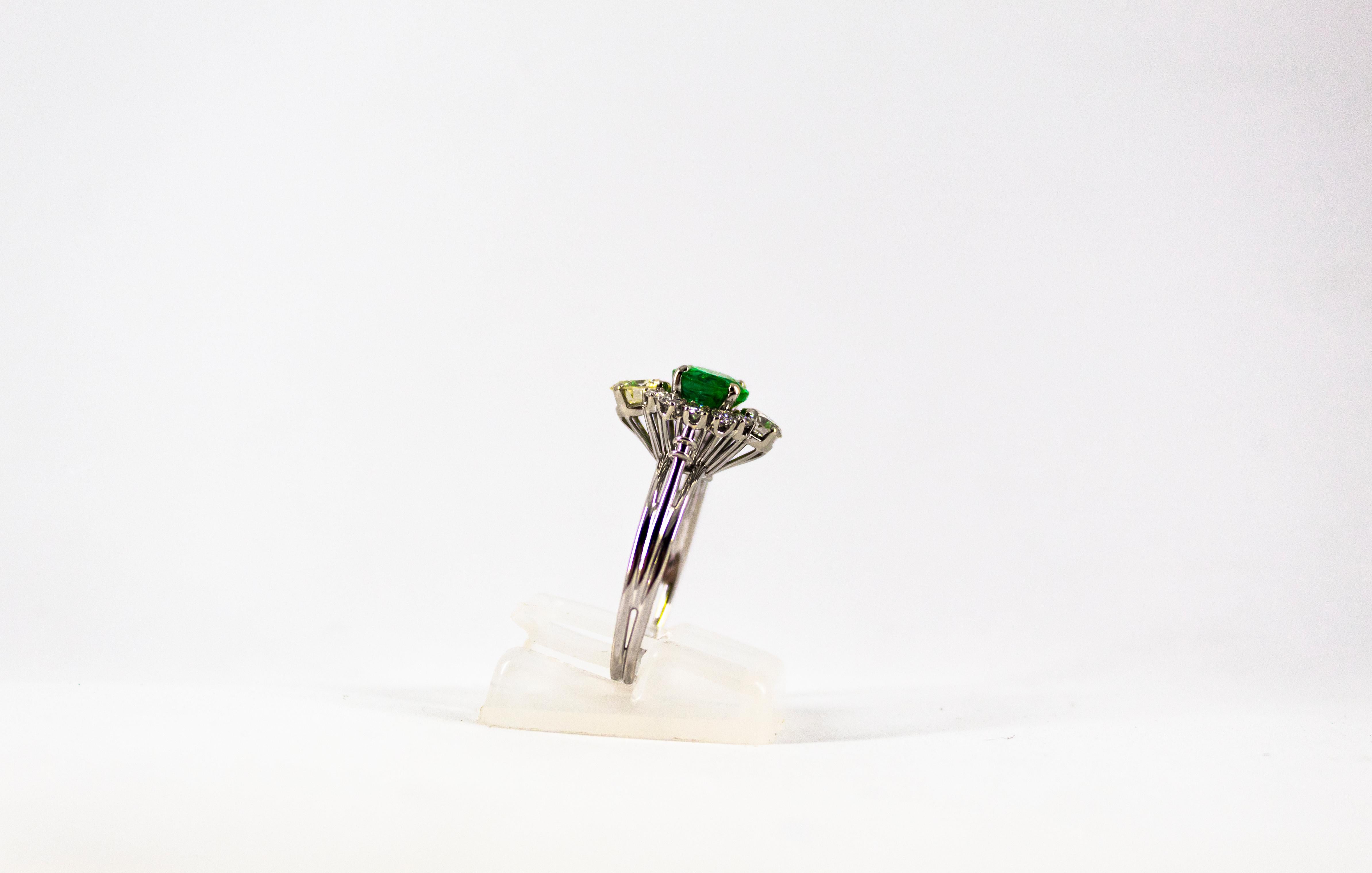 Art Deco 1.68 Carat Emerald 1.25 Carat White Diamond White Cocktail Ring 6