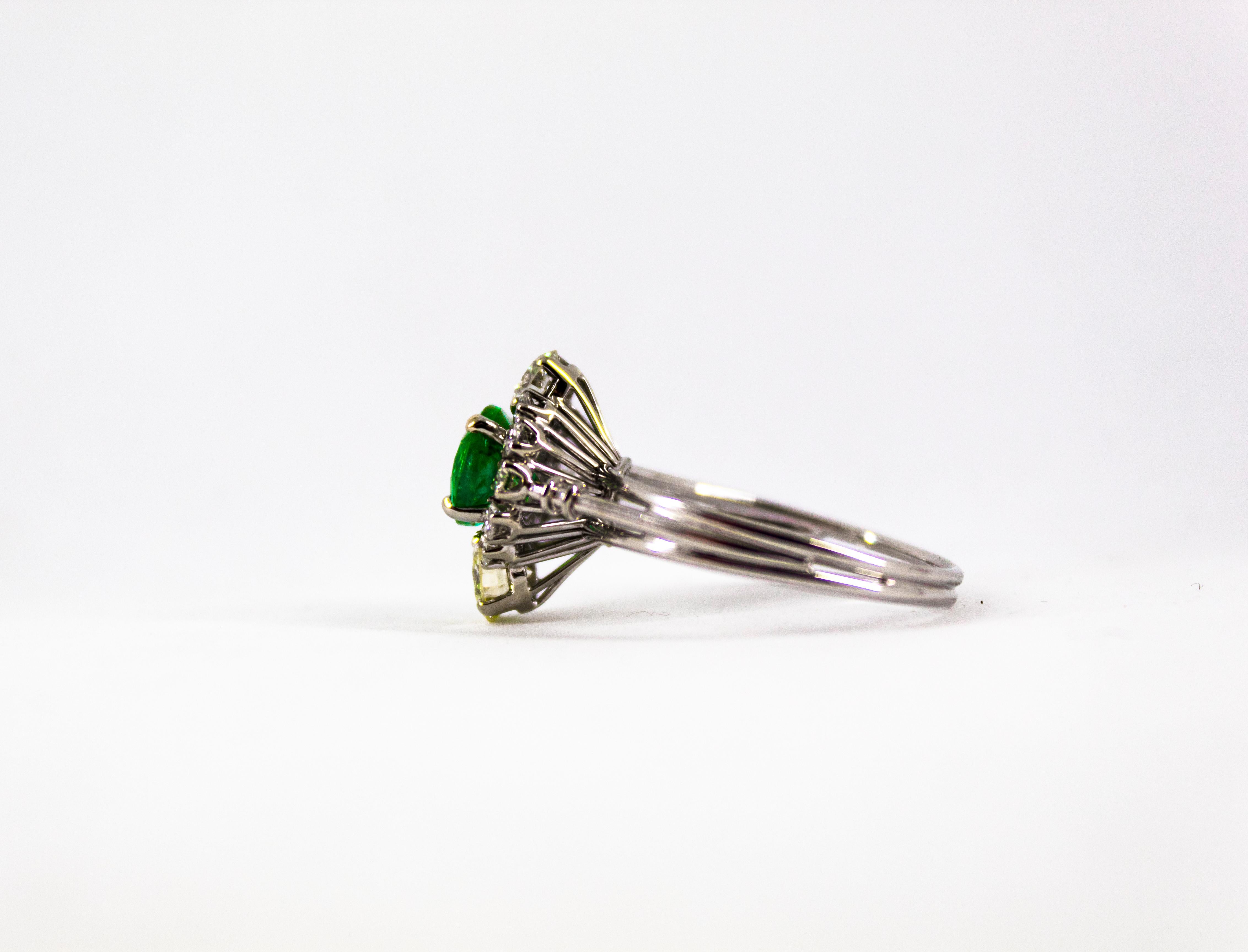 Art Deco 1.68 Carat Emerald 1.25 Carat White Diamond White Cocktail Ring 10