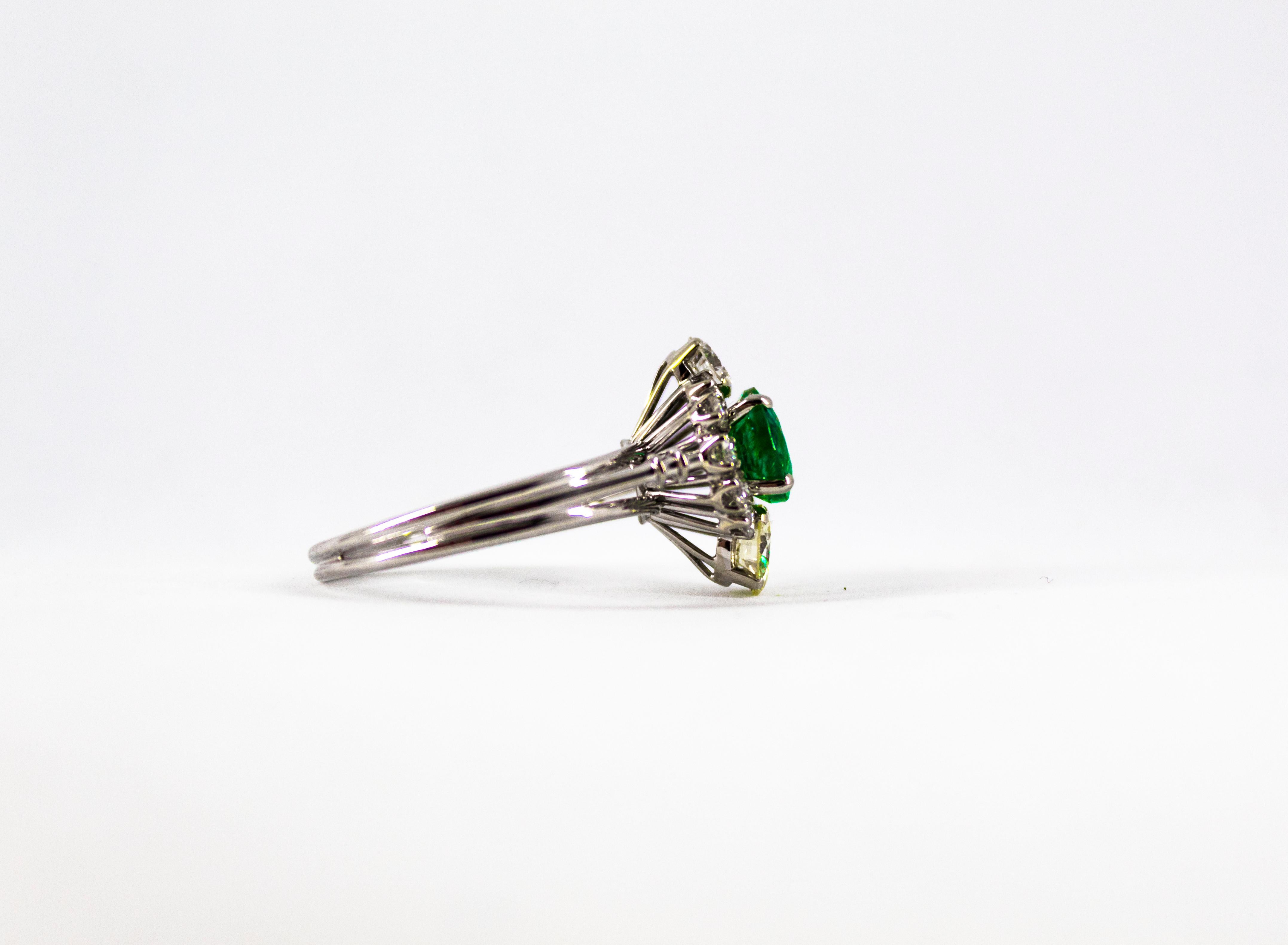 Art Deco 1.68 Carat Emerald 1.25 Carat White Diamond White Cocktail Ring 13