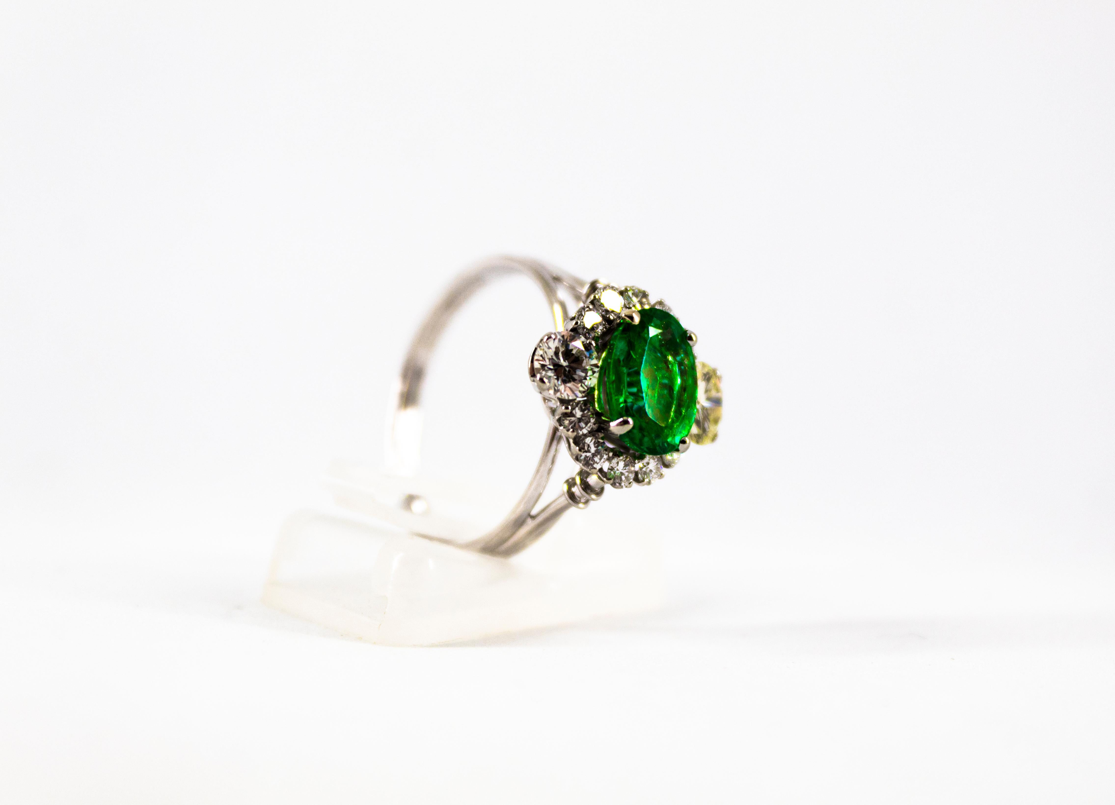 Art Deco 1.68 Carat Emerald 1.25 Carat White Diamond White Cocktail Ring 15