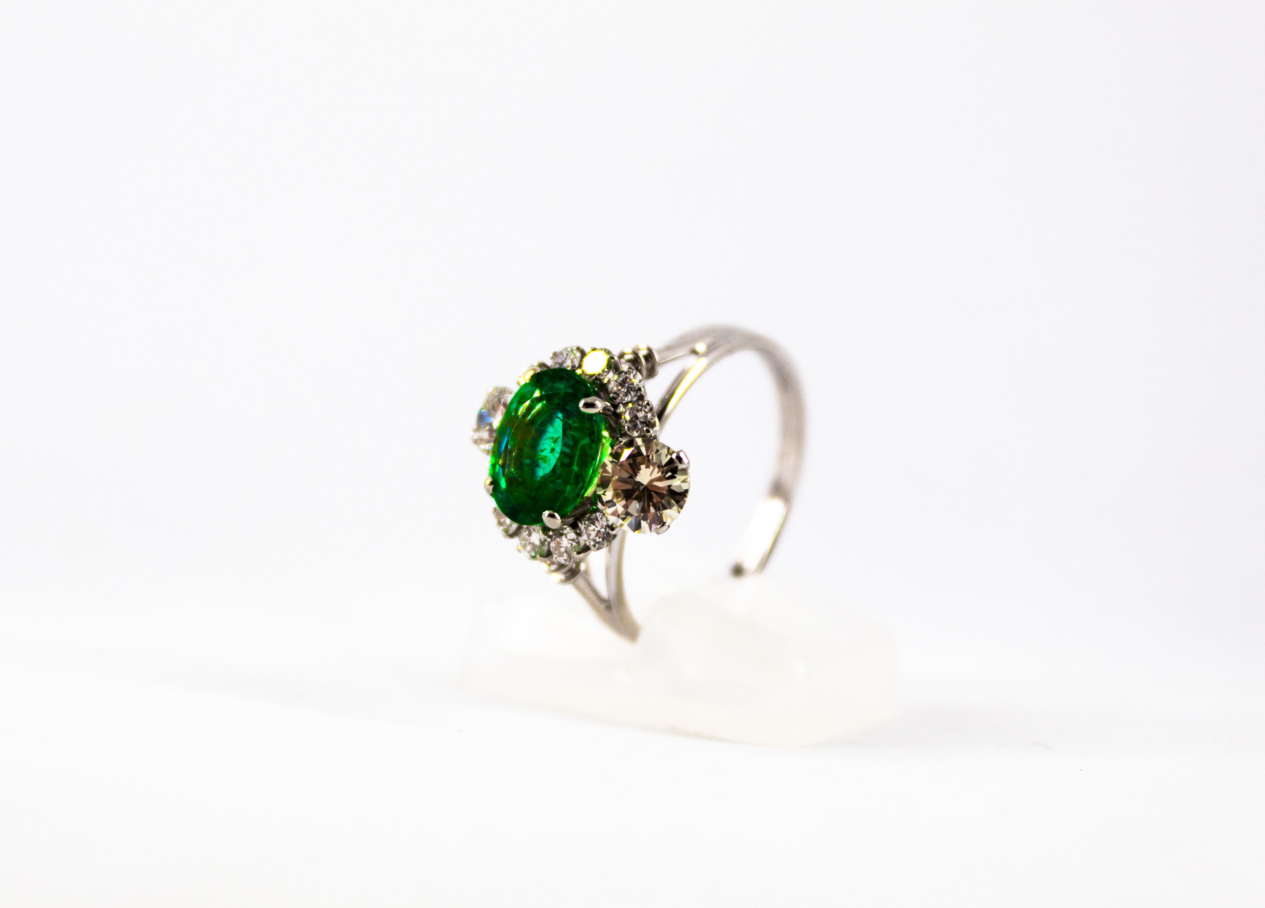 Art Deco 1.68 Carat Emerald 1.25 Carat White Diamond White Cocktail Ring 16