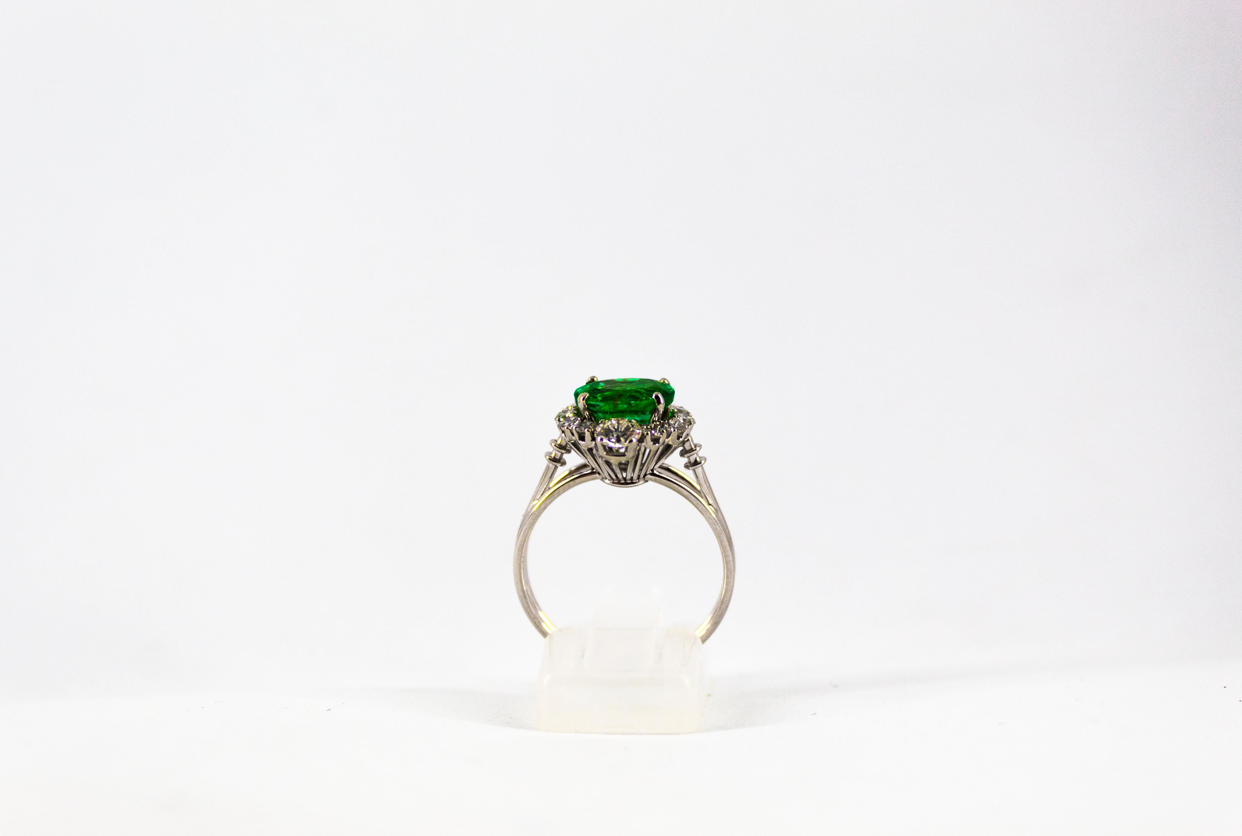 Art Deco 1.68 Carat Emerald 1.25 Carat White Diamond White Cocktail Ring 2