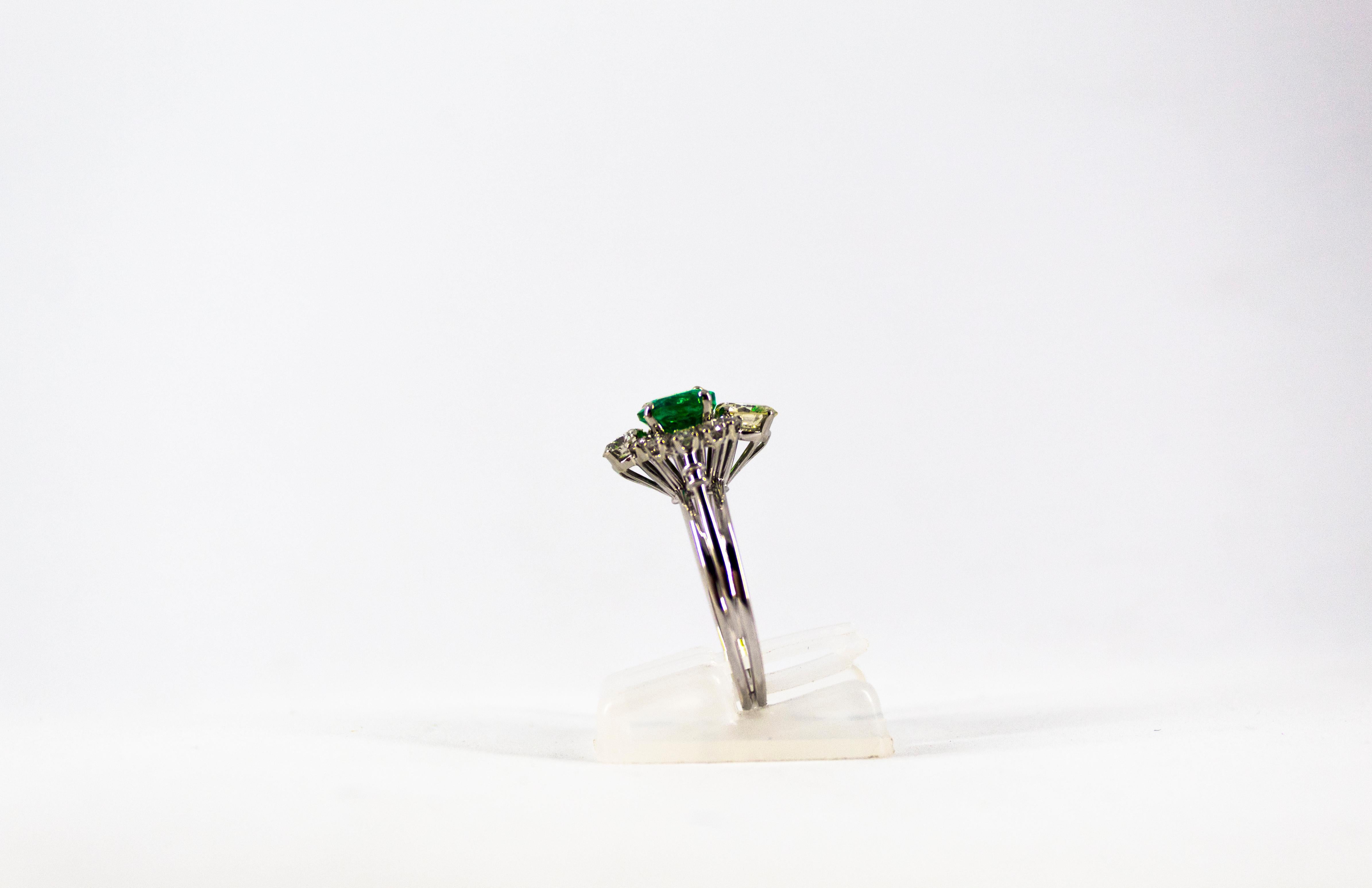 Art Deco 1.68 Carat Emerald 1.25 Carat White Diamond White Cocktail Ring 3