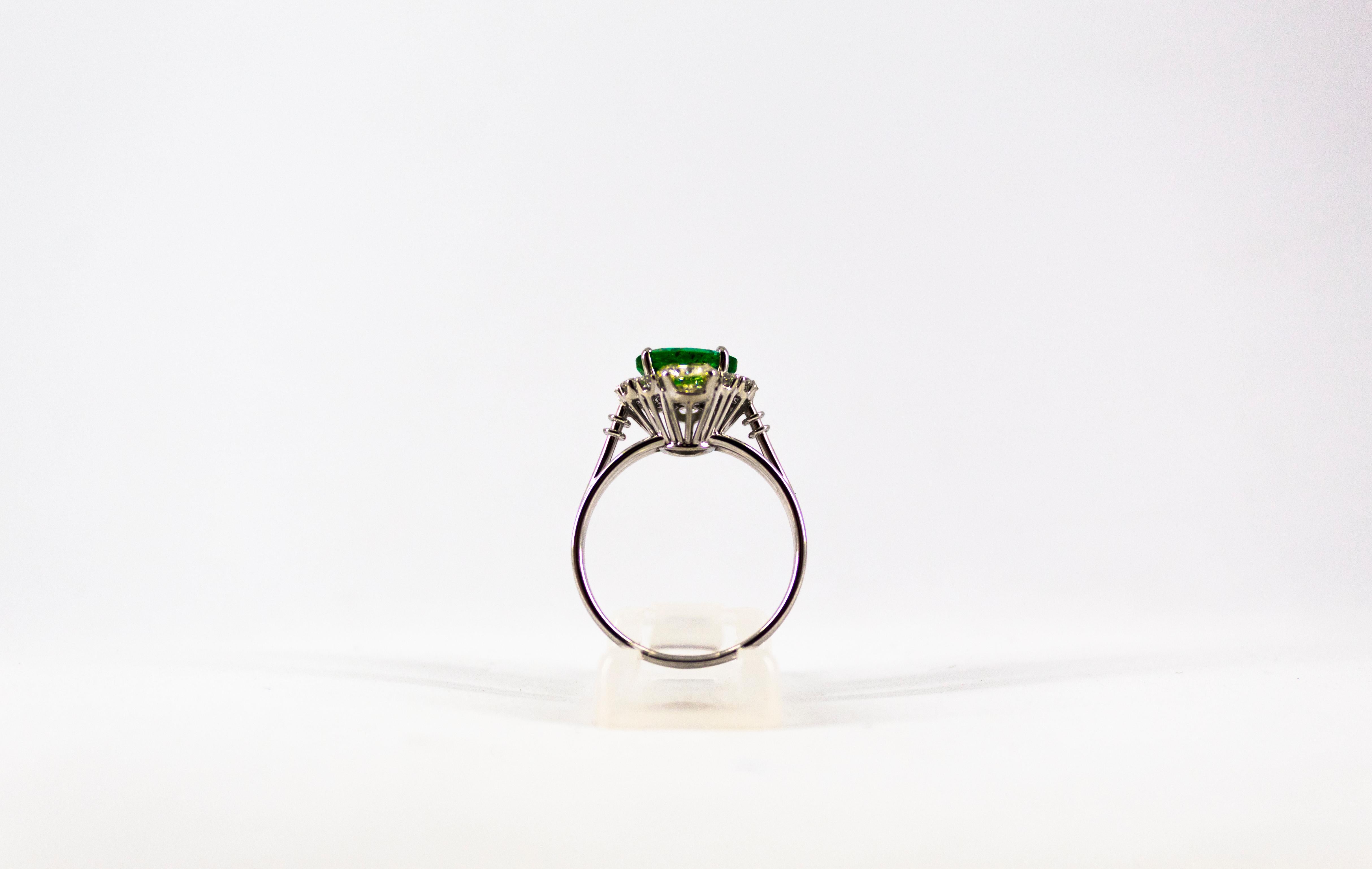 Art Deco 1.68 Carat Emerald 1.25 Carat White Diamond White Cocktail Ring 4
