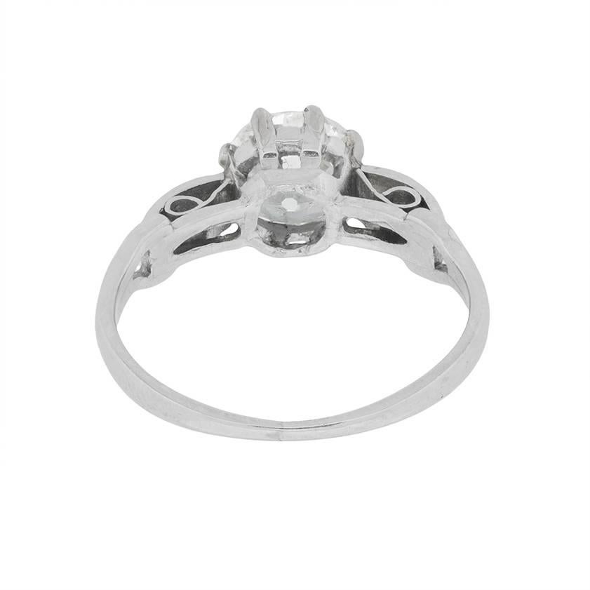 Women's or Men's Art Deco 1.68 Carat Old Cut Diamond Solitaire Engagement Ring, c.1920s