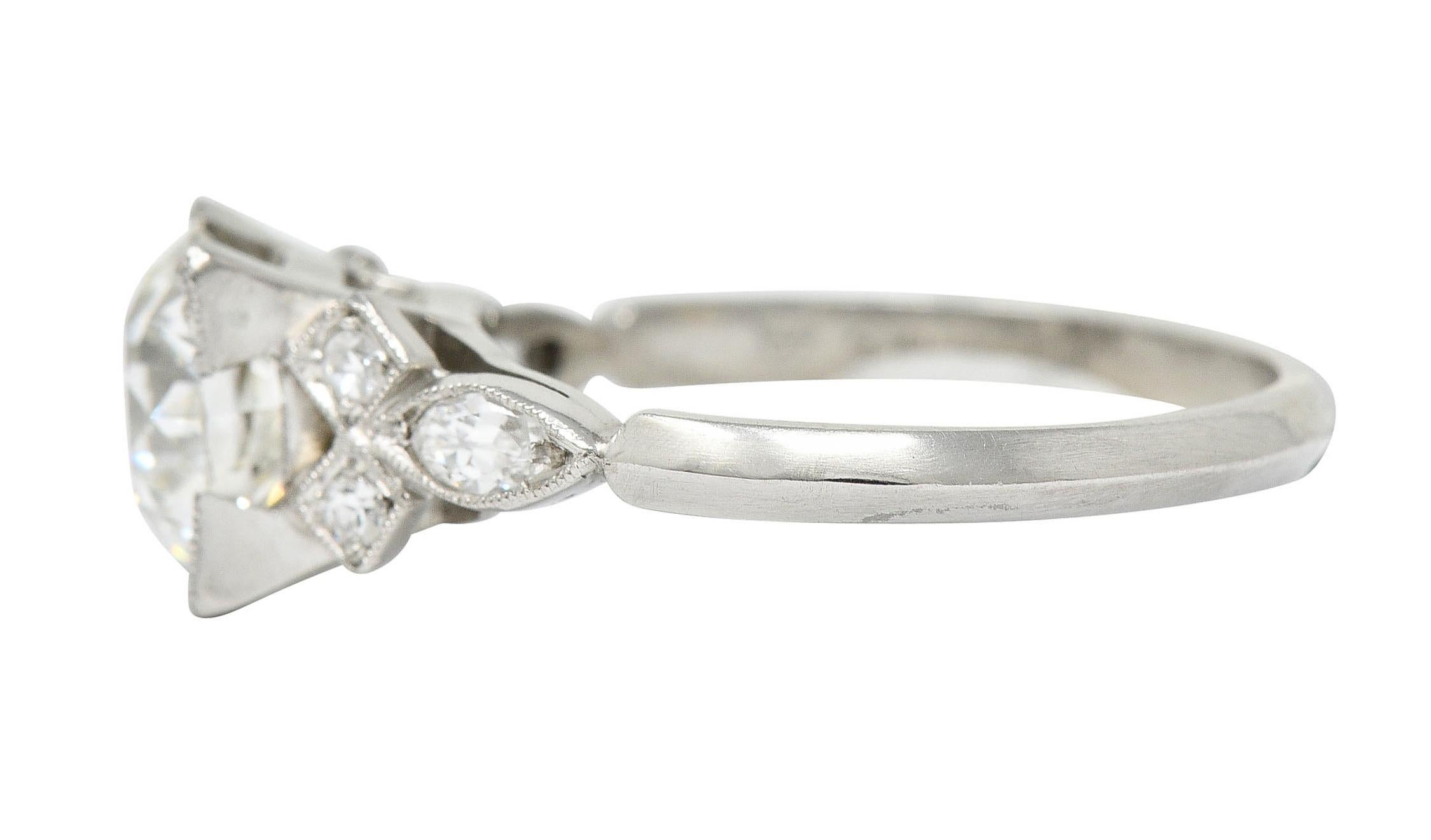 Old European Cut Art Deco 1.68 Carat Old European Diamond Platinum Engagement Ring GIA For Sale