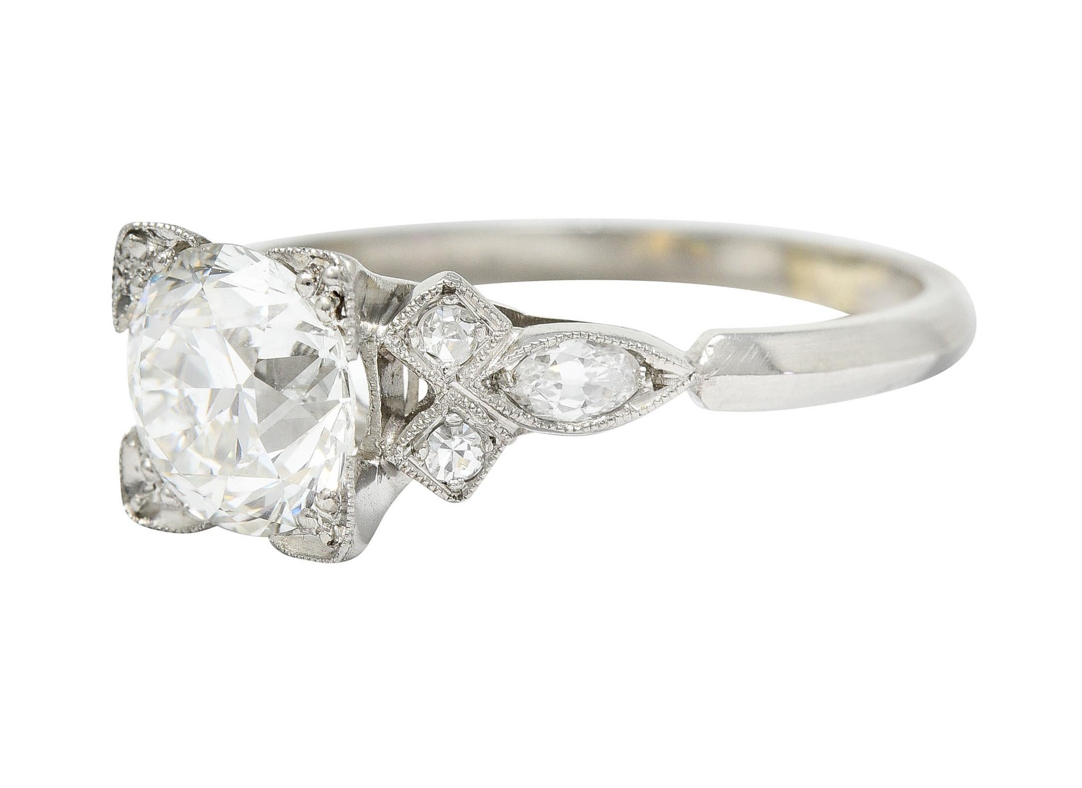 Art Deco 1.68 Carat Old European Diamond Platinum Engagement Ring GIA In Excellent Condition For Sale In Philadelphia, PA