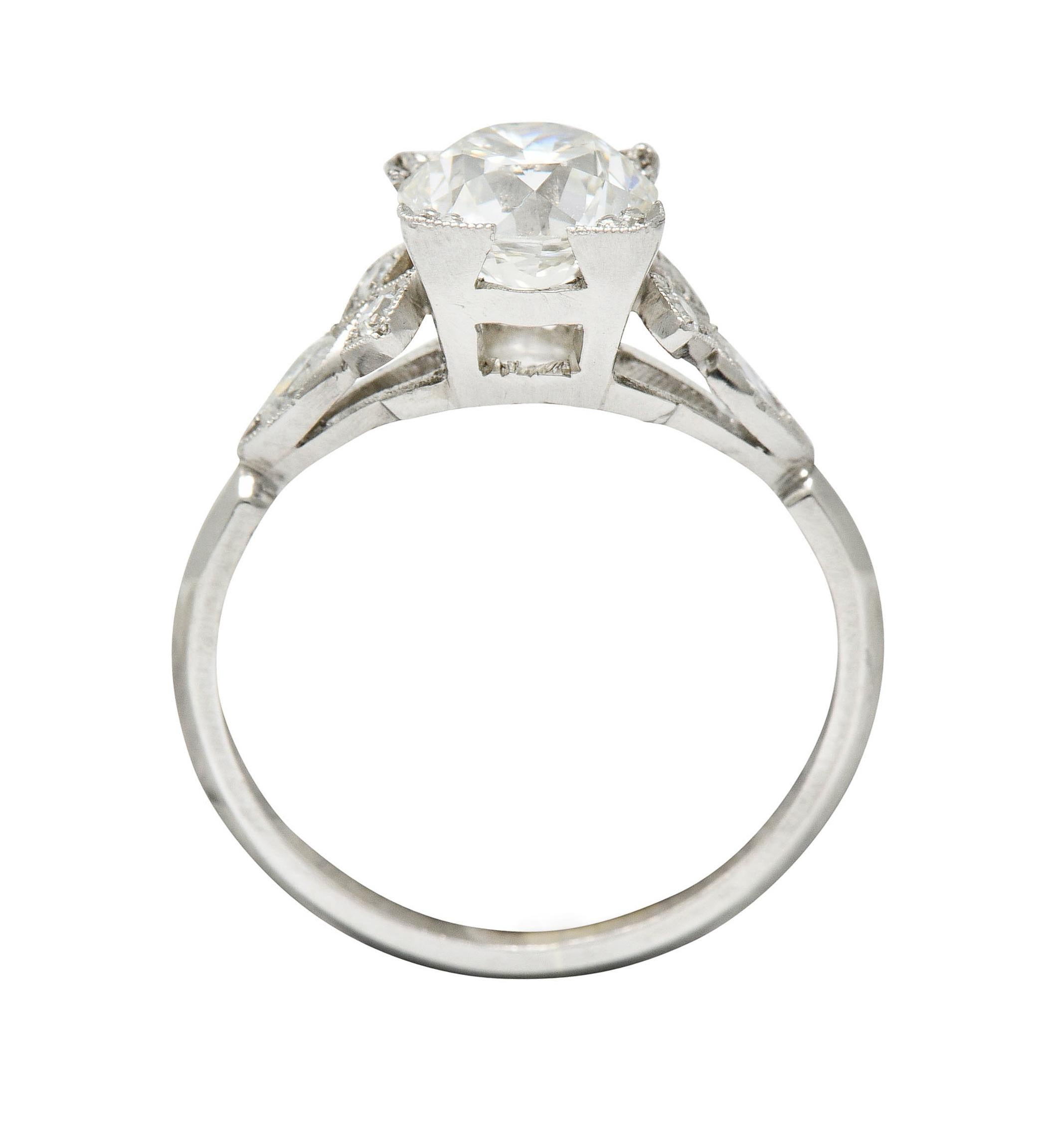 Women's or Men's Art Deco 1.68 Carat Old European Diamond Platinum Engagement Ring GIA For Sale