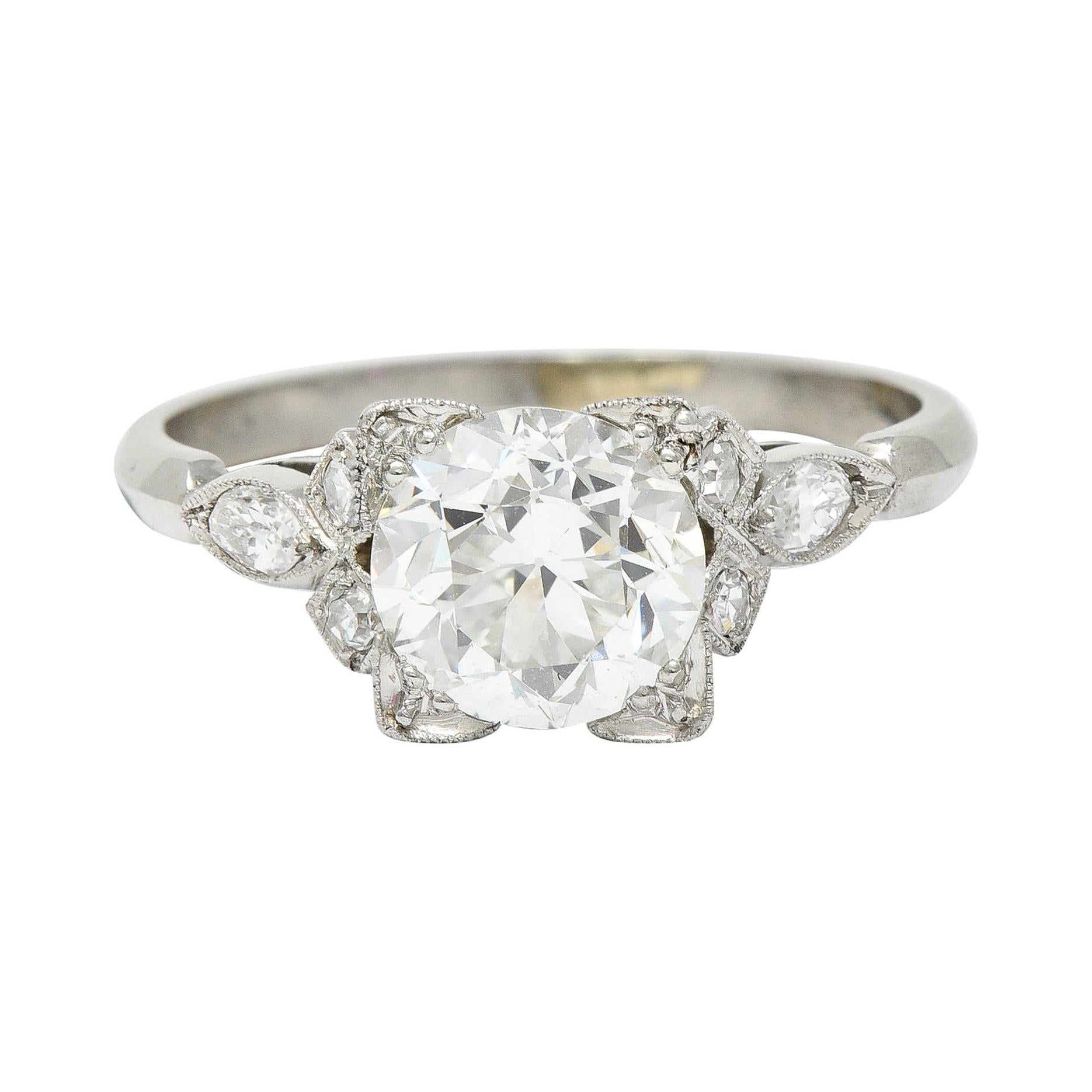 Art Deco 1.68 Carat Old European Diamond Platinum Engagement Ring GIA