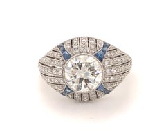 Art Deco Style 1.68 Center Diamond Platinum Sapphires Engagement Ring