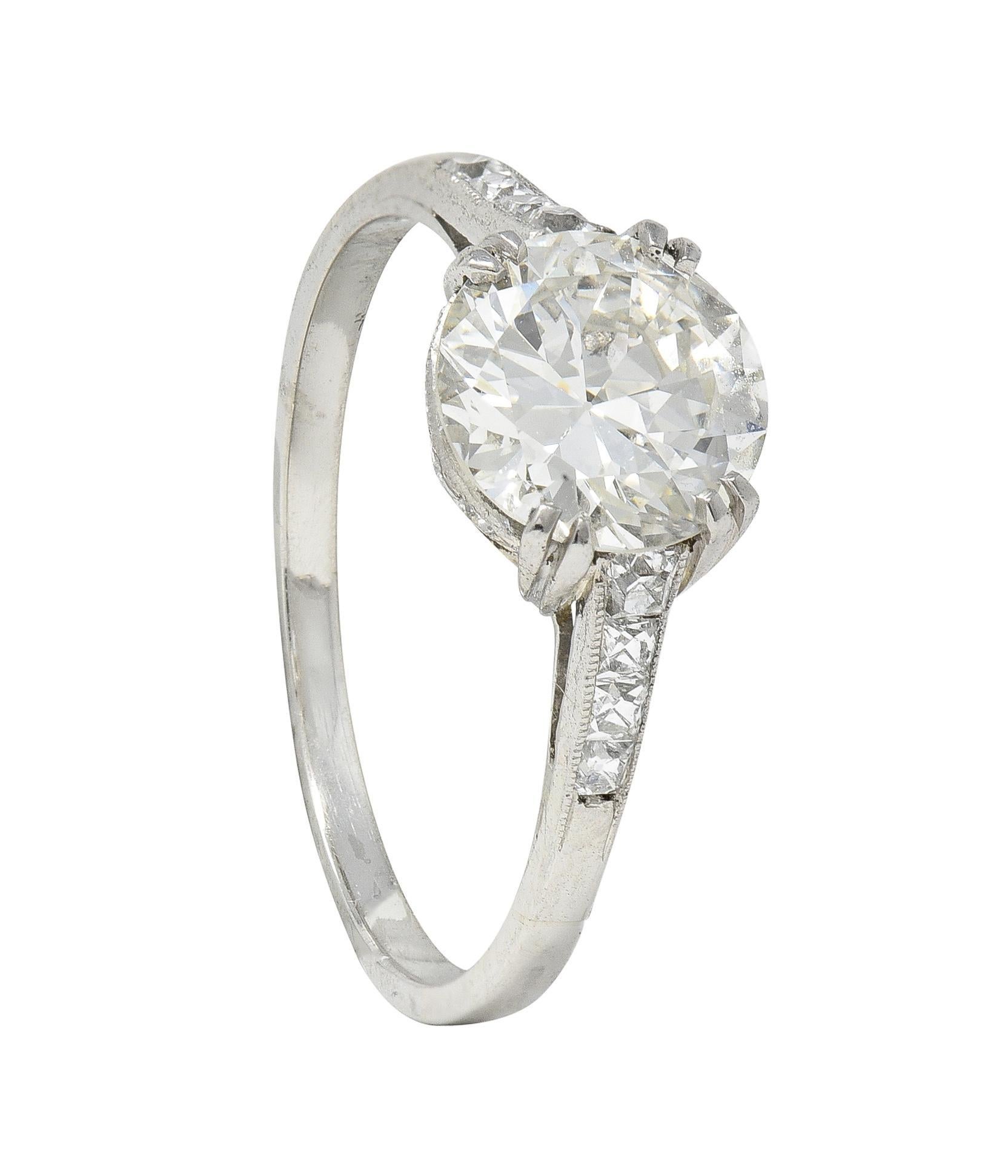 Art Deco 1.68 CTW Old European Diamond Platinum Engagement Ring For Sale 5