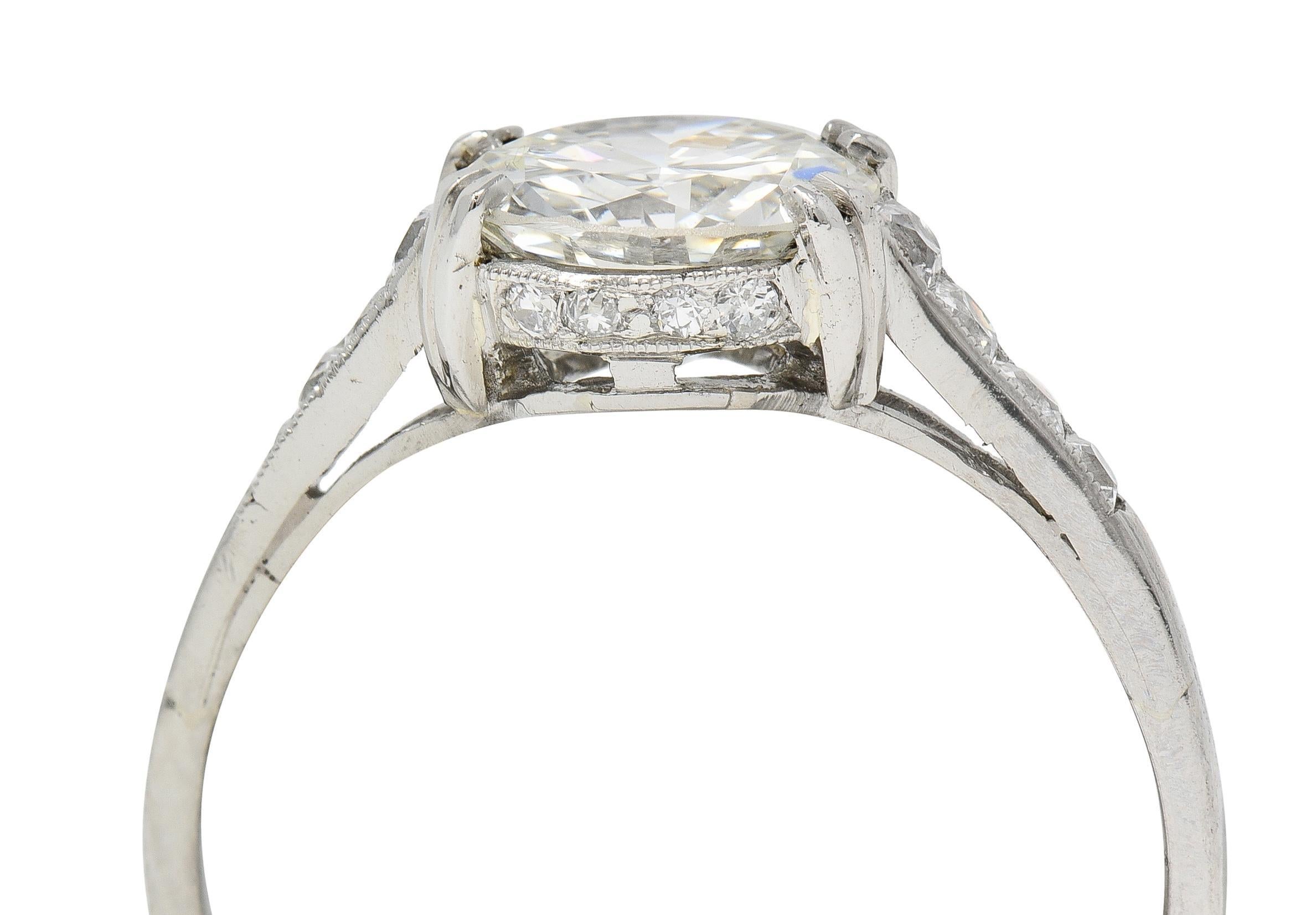Art Deco 1.68 CTW Old European Diamond 18 Karat White Gold Engagement Ring For Sale 3