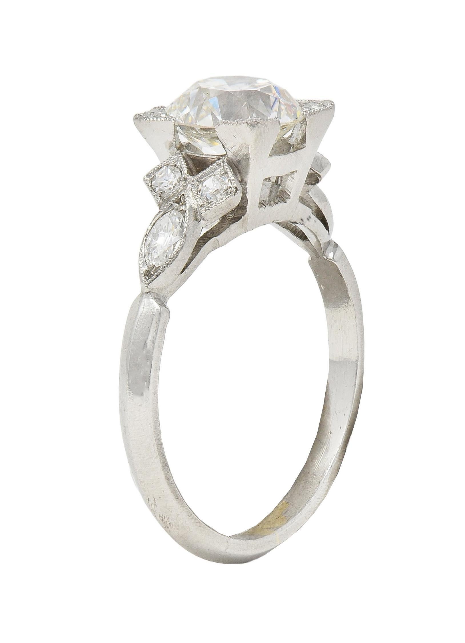 Art Deco 1.68 Karat alter europäischer Diamant Platin Vintage Verlobungsring GIA im Angebot 1