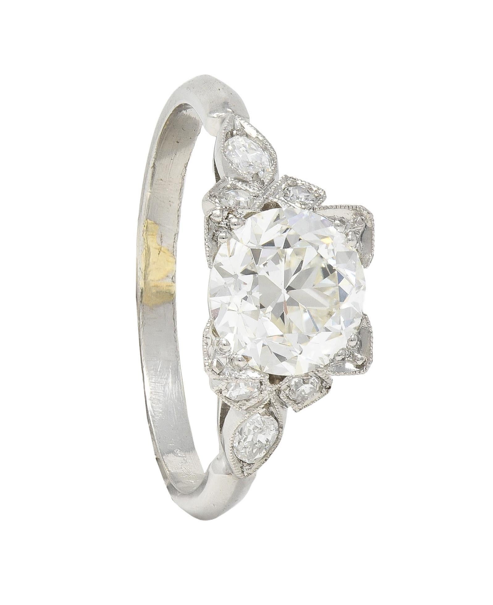 Art Deco 1.68 Karat alter europäischer Diamant Platin Vintage Verlobungsring GIA im Angebot 2
