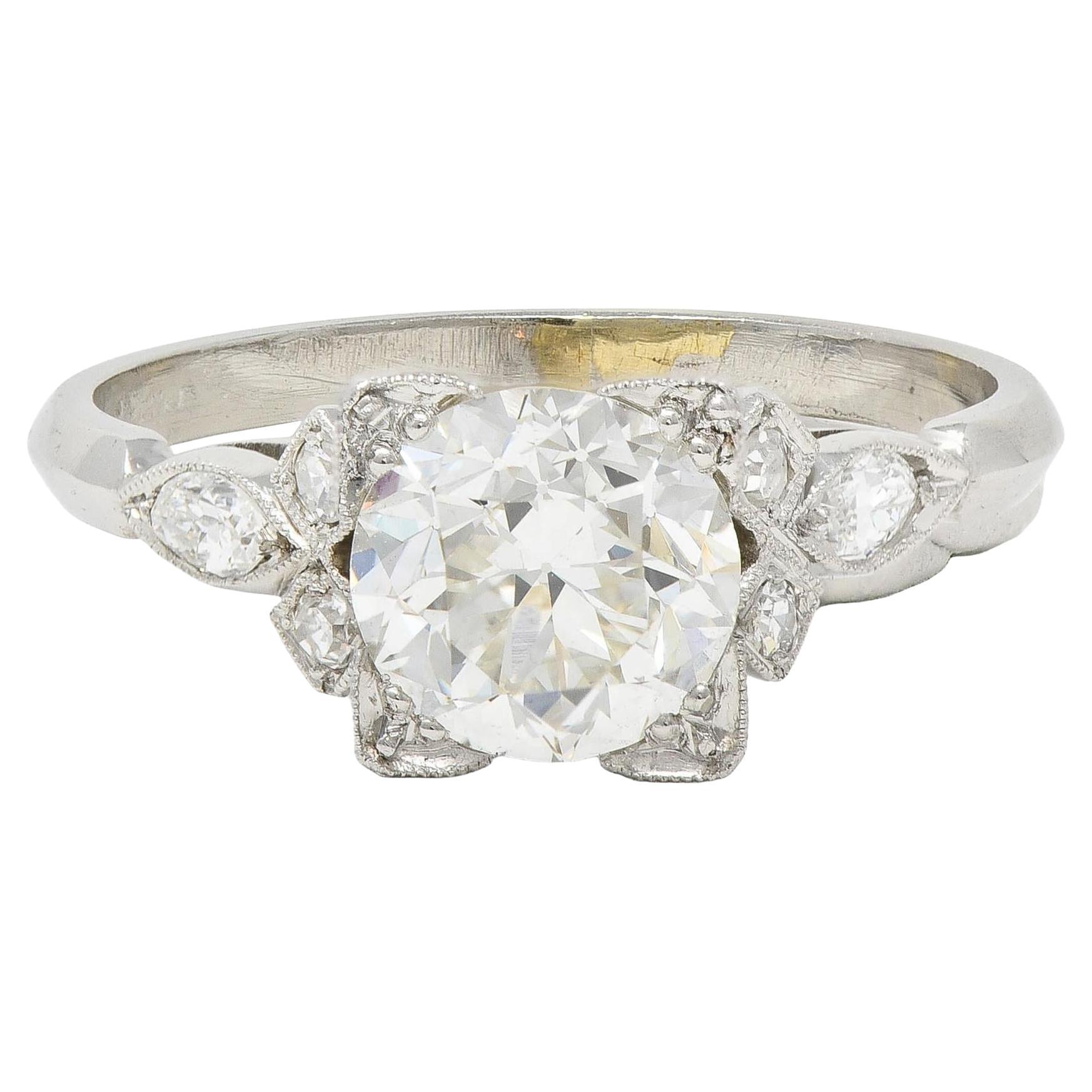 Art Deco 1.68 CTW Old European Diamond Platinum Vintage Engagement Ring GIA