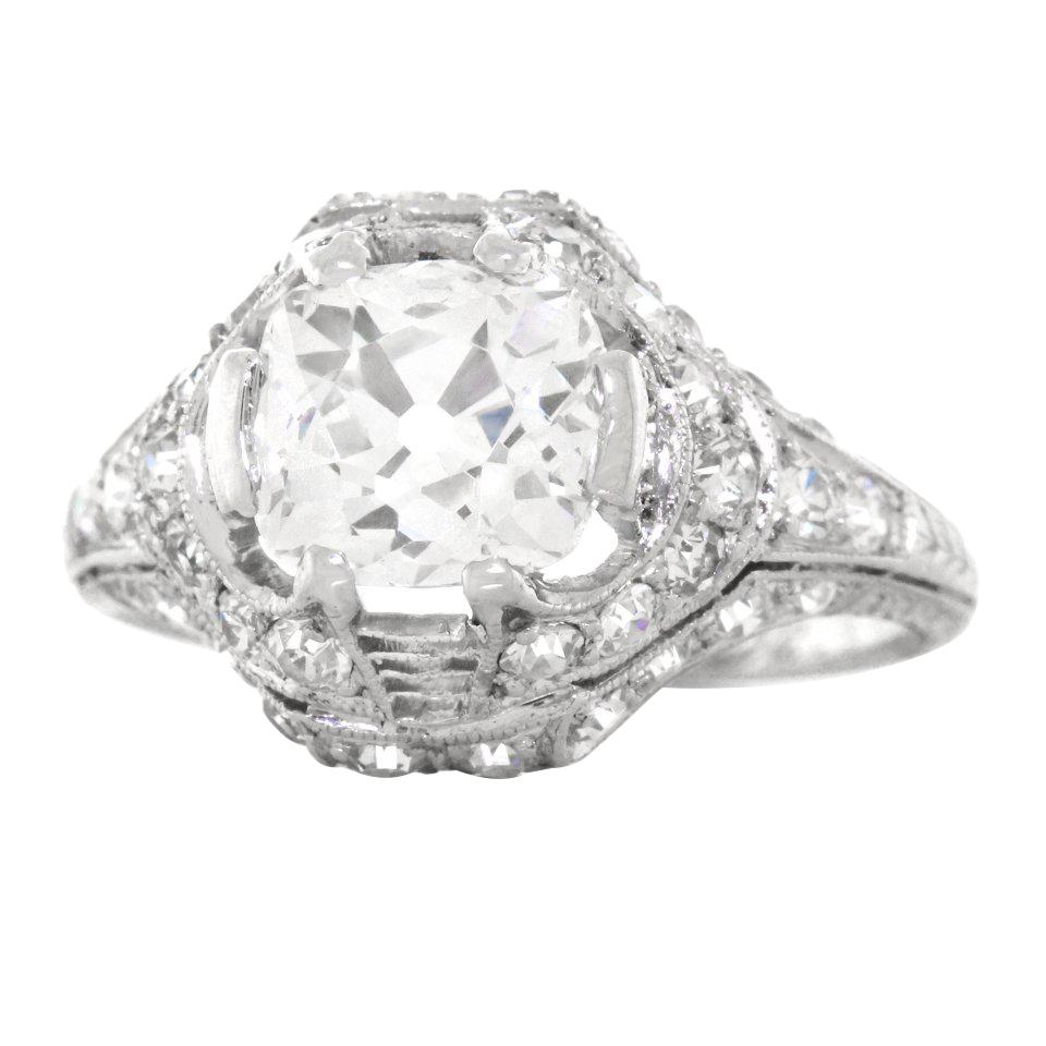 Art Deco 1.68ct Diamond Platinum Engagement Ring For Sale at 1stDibs