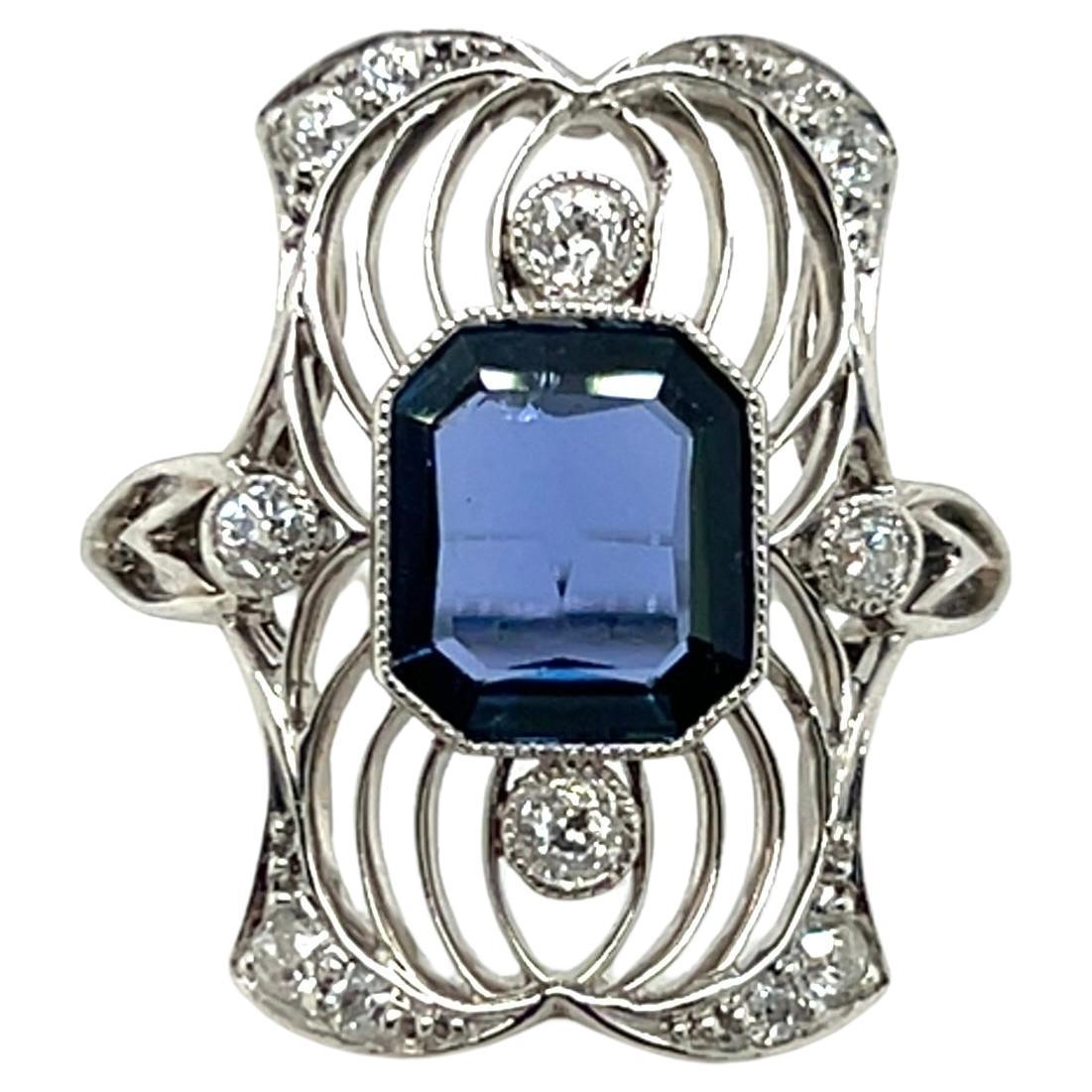 Art Deco 1,69 Karat Blauer Saphir Diamant Platin Filigraner Cocktail Ring im Angebot