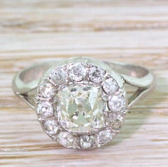 Art Deco 1.69 Carat Old Cut Diamond Cluster Ring