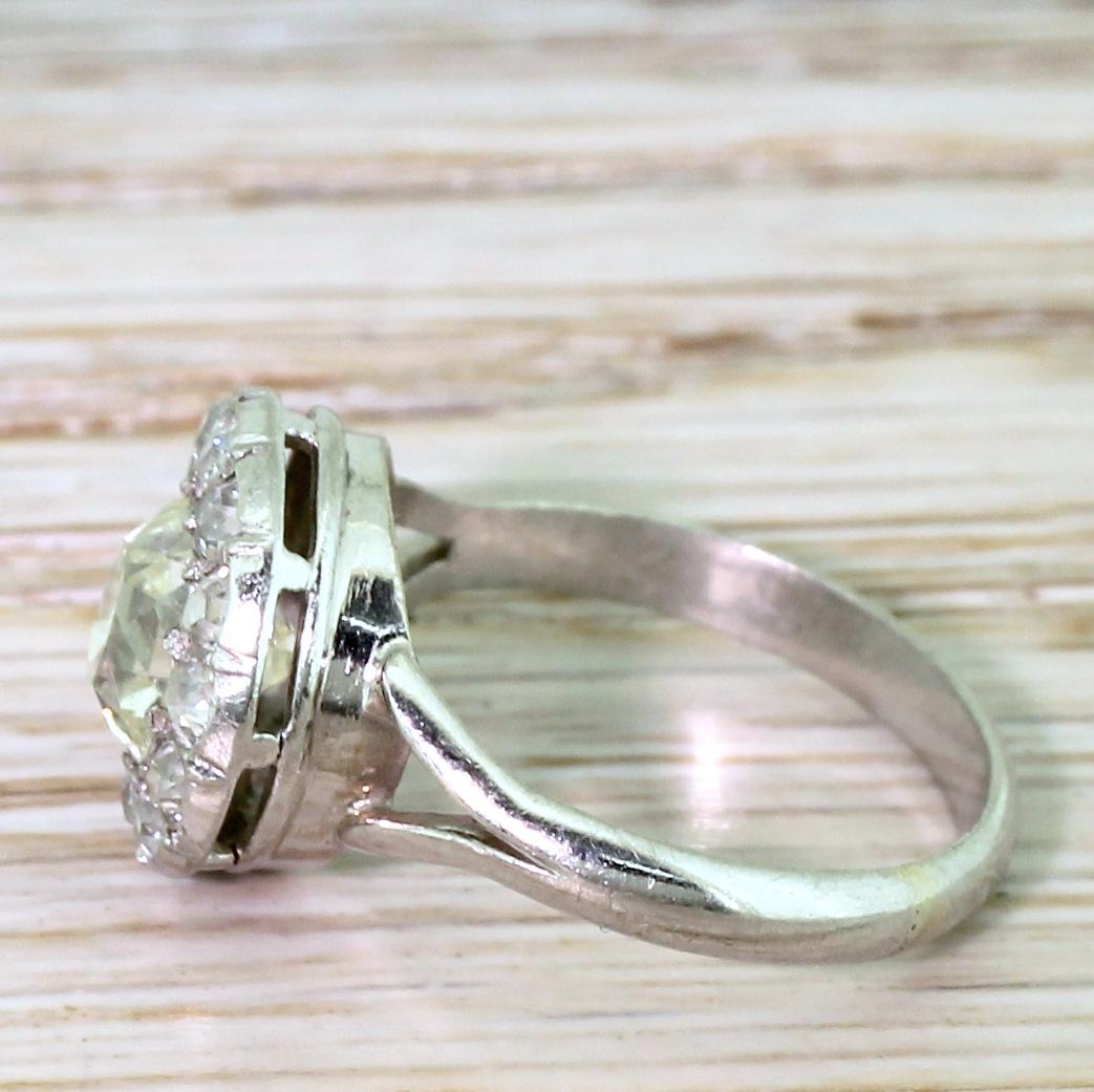 Old Mine Cut Art Deco 1.69 Carat Old Cut Diamond Cluster Ring For Sale