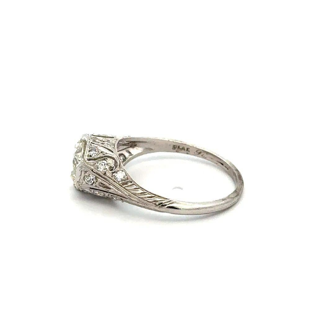 Art Deco 1.69 Carat Old European Cut Diamond Platinum Solitaire Ring For Sale 1
