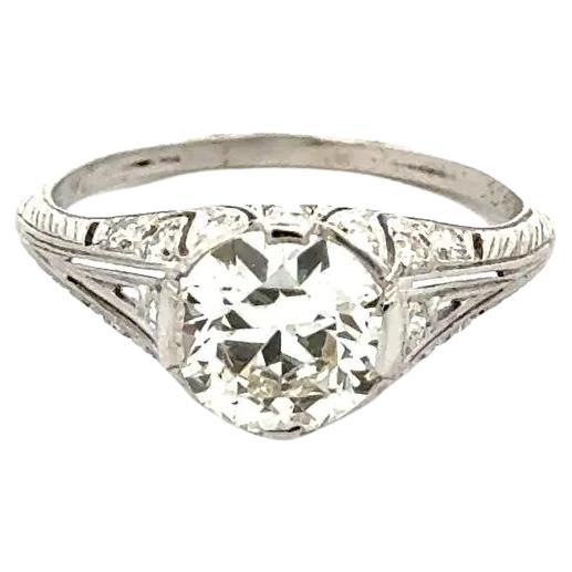 Art Deco 1.69 Carat Old European Cut Diamond Platinum Solitaire Ring