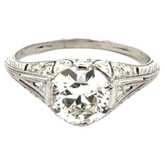 Art Deco 1.69 Carat Old European Cut Diamond Platinum Solitaire Ring