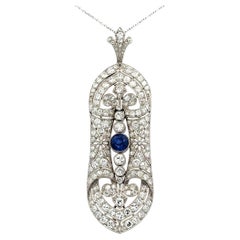 Art Deco 1.69 Carat Sapphire and Diamond Platinum Vintage Pendant Necklace