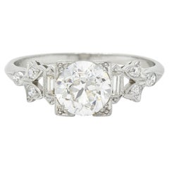 Art Deco 1.69 CTW Old European Diamond Platinum Foliate Vintage Engagement Ring