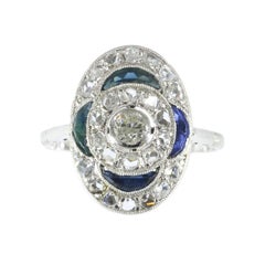 Art Deco .17 Carat Old European Diamond and Sapphire White Gold Engagement Ring