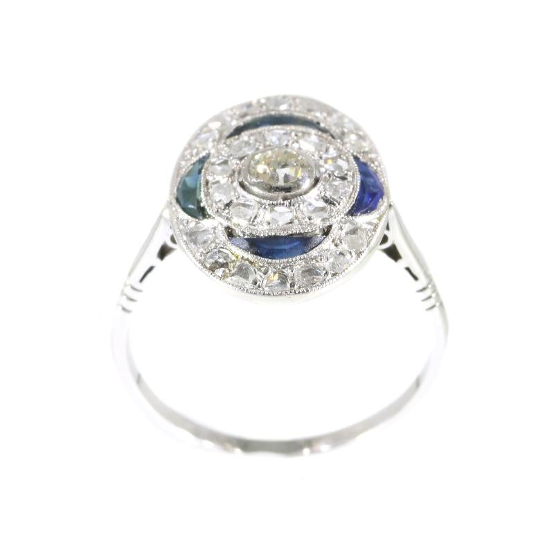 Art Deco .17 Carat Old European Diamond and Sapphire White Gold Engagement Ring In Good Condition For Sale In Antwerp, BE