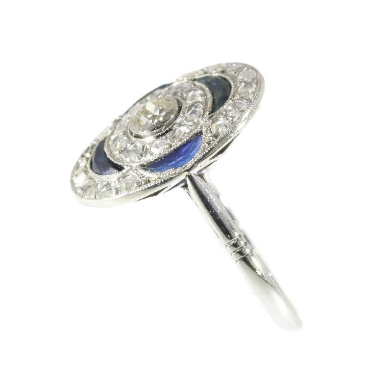 Art Deco .17 Carat Old European Diamond and Sapphire White Gold Engagement Ring For Sale 2
