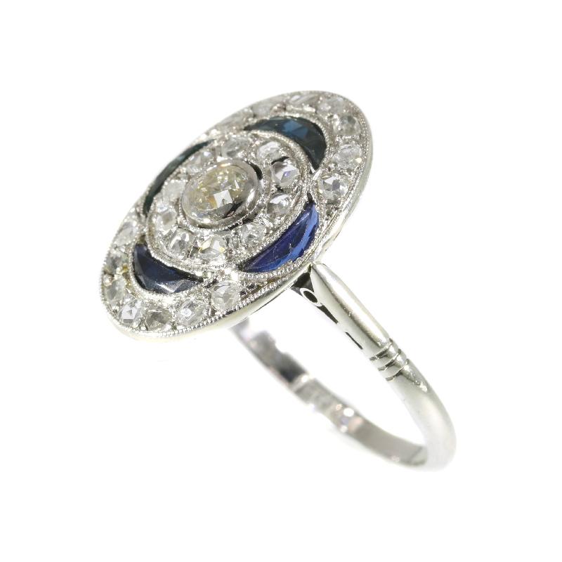 Art Deco .17 Carat Old European Diamond and Sapphire White Gold Engagement Ring For Sale 4