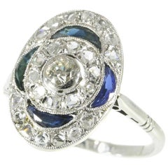 Antique Art Deco .17 Carat Old European Diamond and Sapphire White Gold Engagement Ring