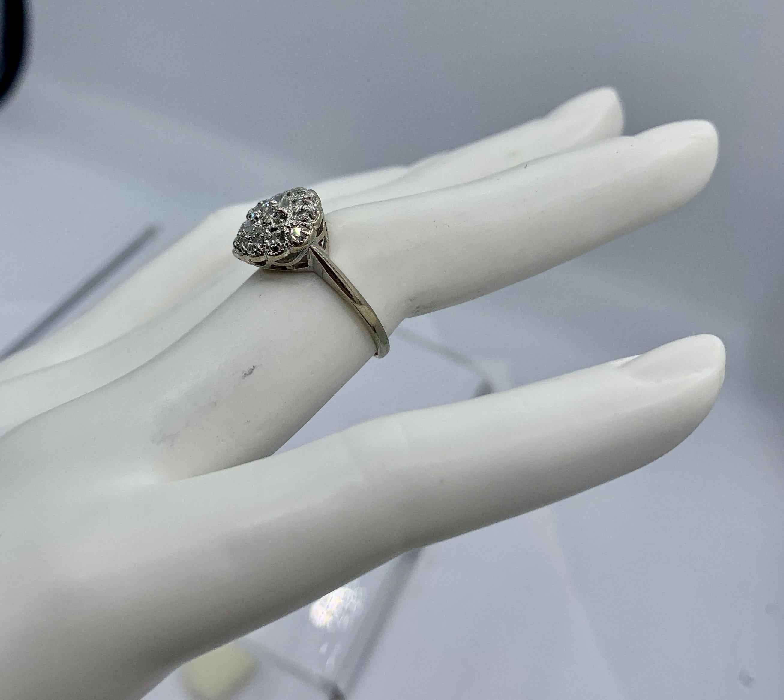 Art Deco 17 Diamond 14 Karat Ring White Gold Wedding Engagement Cocktail Ring 1