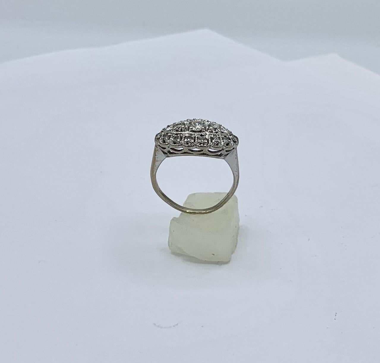 Art Deco 17 Diamond 14 Karat Ring White Gold Wedding Engagement Cocktail Ring 2