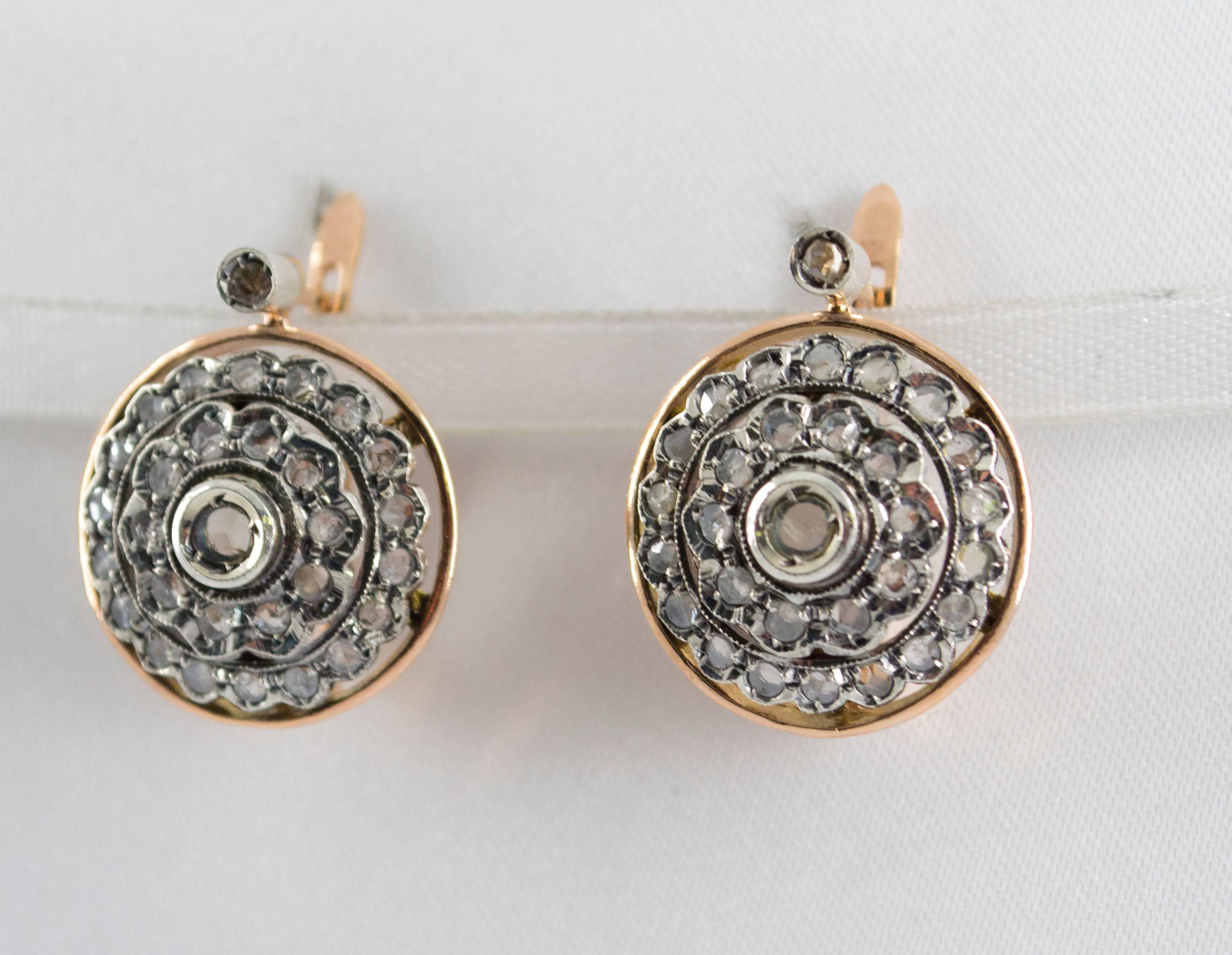 Art Deco Renaissance Style 1.70 Carat White Diamond Yellow Gold Lever-Back Earrings For Sale