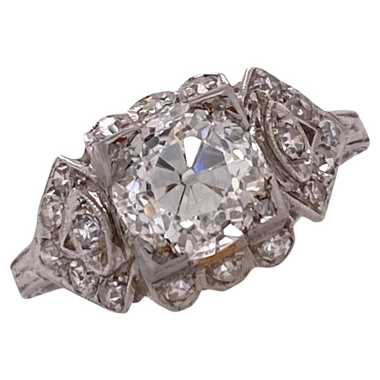 Art Deco 1.70 Carat Old Mine Cut Diamond Platinum Engagement Ring GIA ...