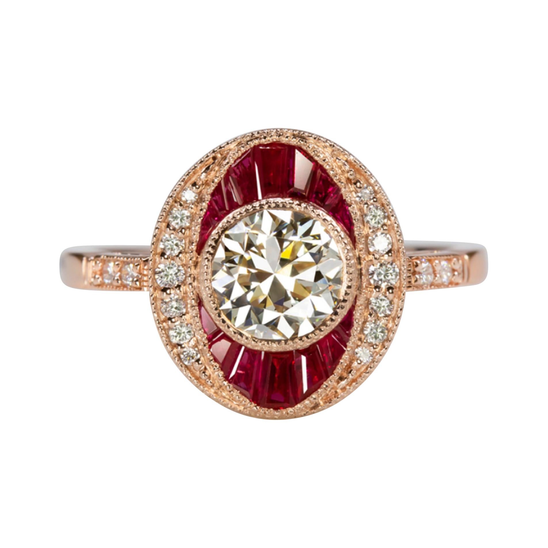 Art Deco 1.70 Carat Ruby Diamond Rose Gold Ring