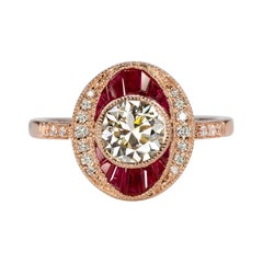 Art Deco 1.70 Carat Ruby Diamond Rose Gold Ring