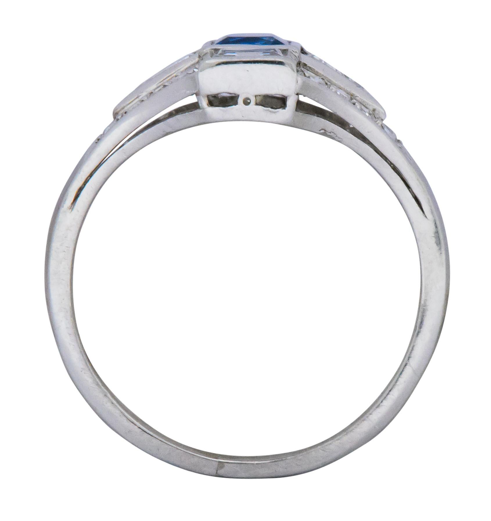 Art Deco 1.70 Carat Sapphire Diamond Platinum Ring 3