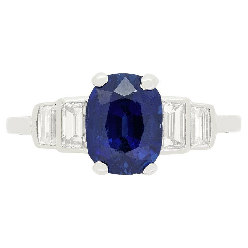 Art Deco 1.70ct Sapphire and Diamond Solitaire Ring, c.1920s