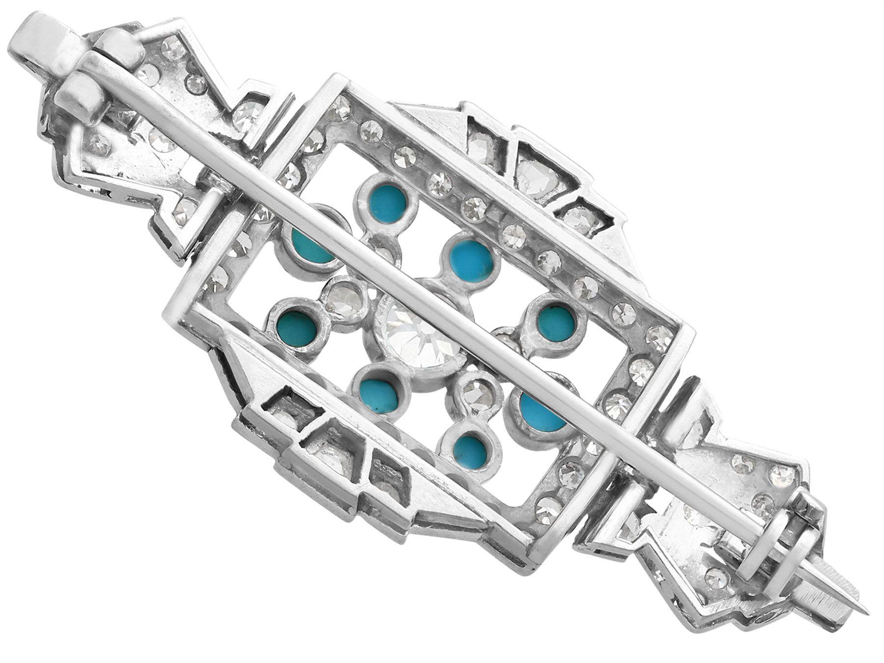 Art Deco 1.71 Carat Diamond Turquoise and White Gold Brooch In Excellent Condition In Jesmond, Newcastle Upon Tyne