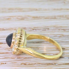 Art Deco 1.71 Carat Natural Cabochon Sapphire and Old Cut Diamond Ring