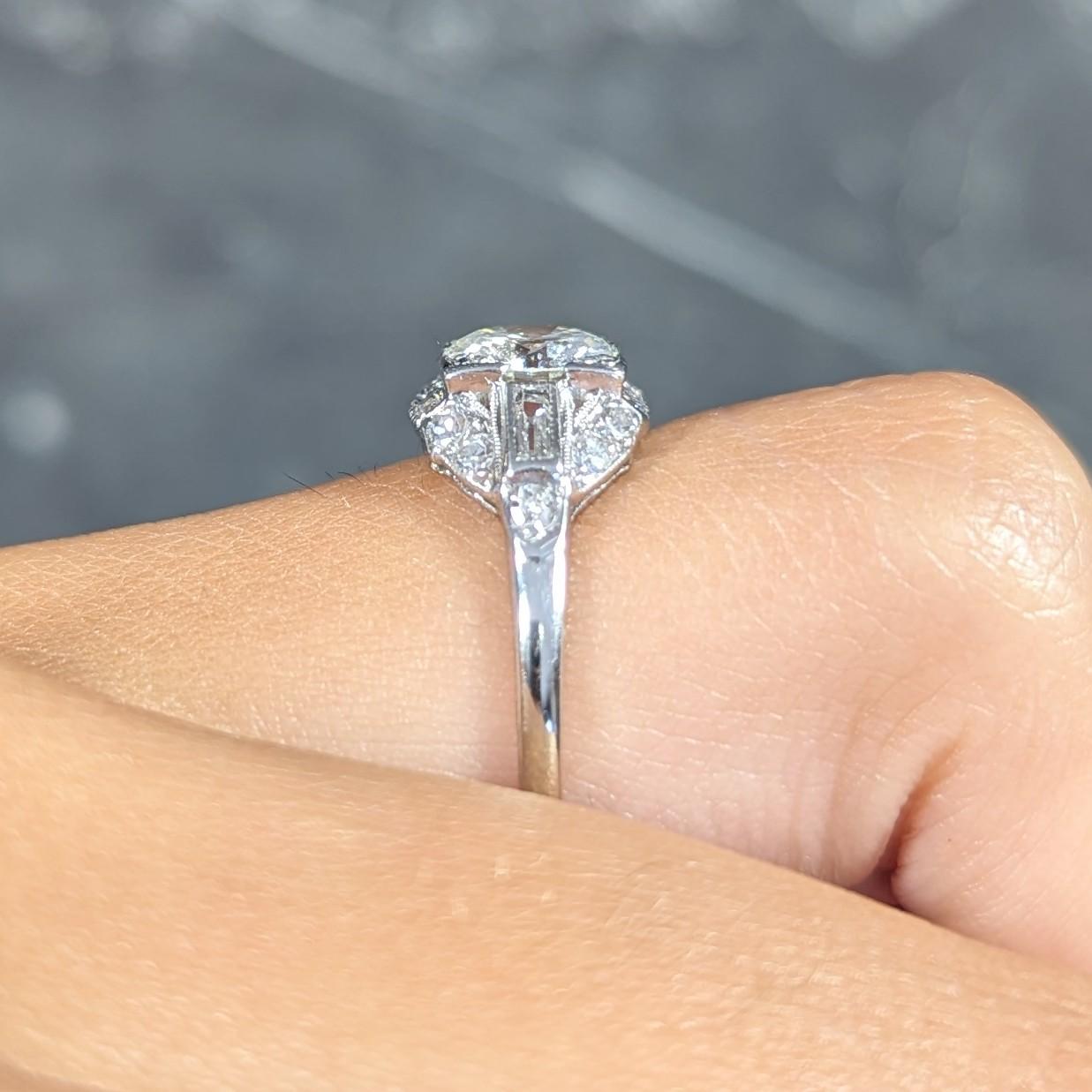 Art Deco 1.71 CTW Diamond Platinum Geometric Alternative Engagement Cluster Ring For Sale 6