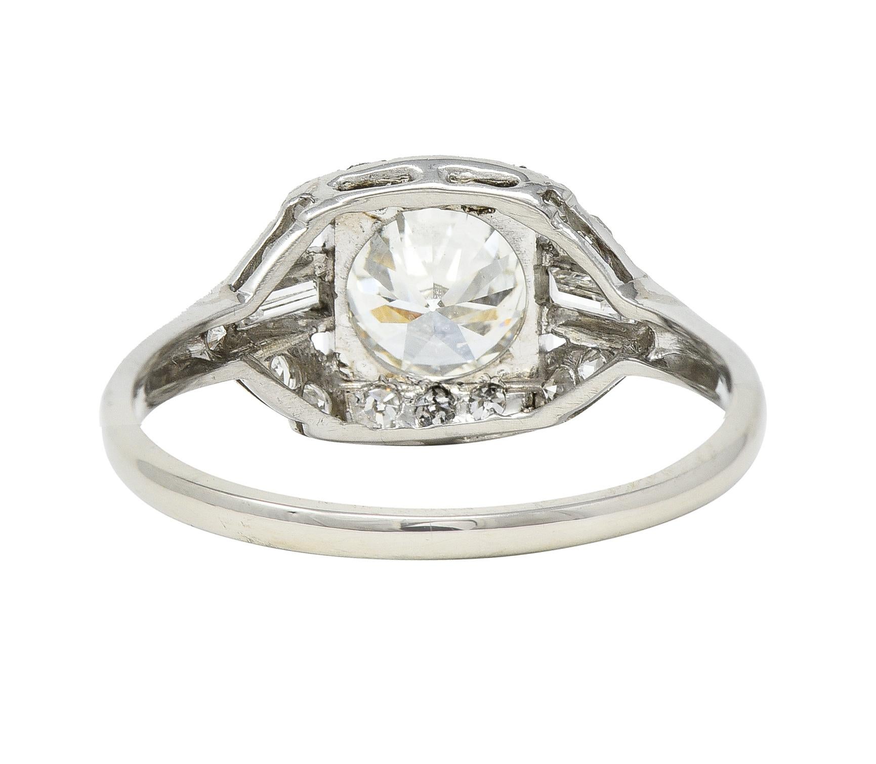 Art Deco 1.71 CTW Diamond Platinum Geometric Alternative Engagement Cluster Ring In Excellent Condition For Sale In Philadelphia, PA