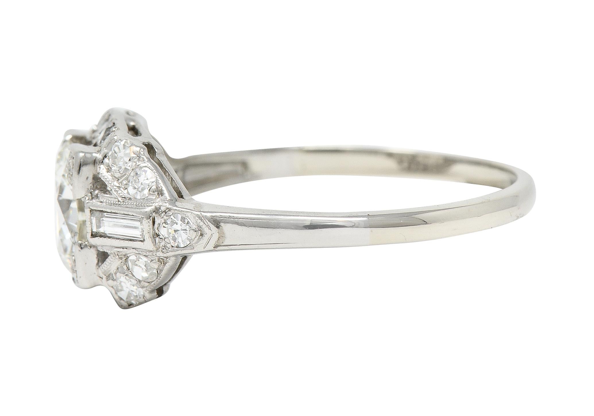 Women's or Men's Art Deco 1.71 CTW Diamond Platinum Geometric Alternative Engagement Cluster Ring For Sale