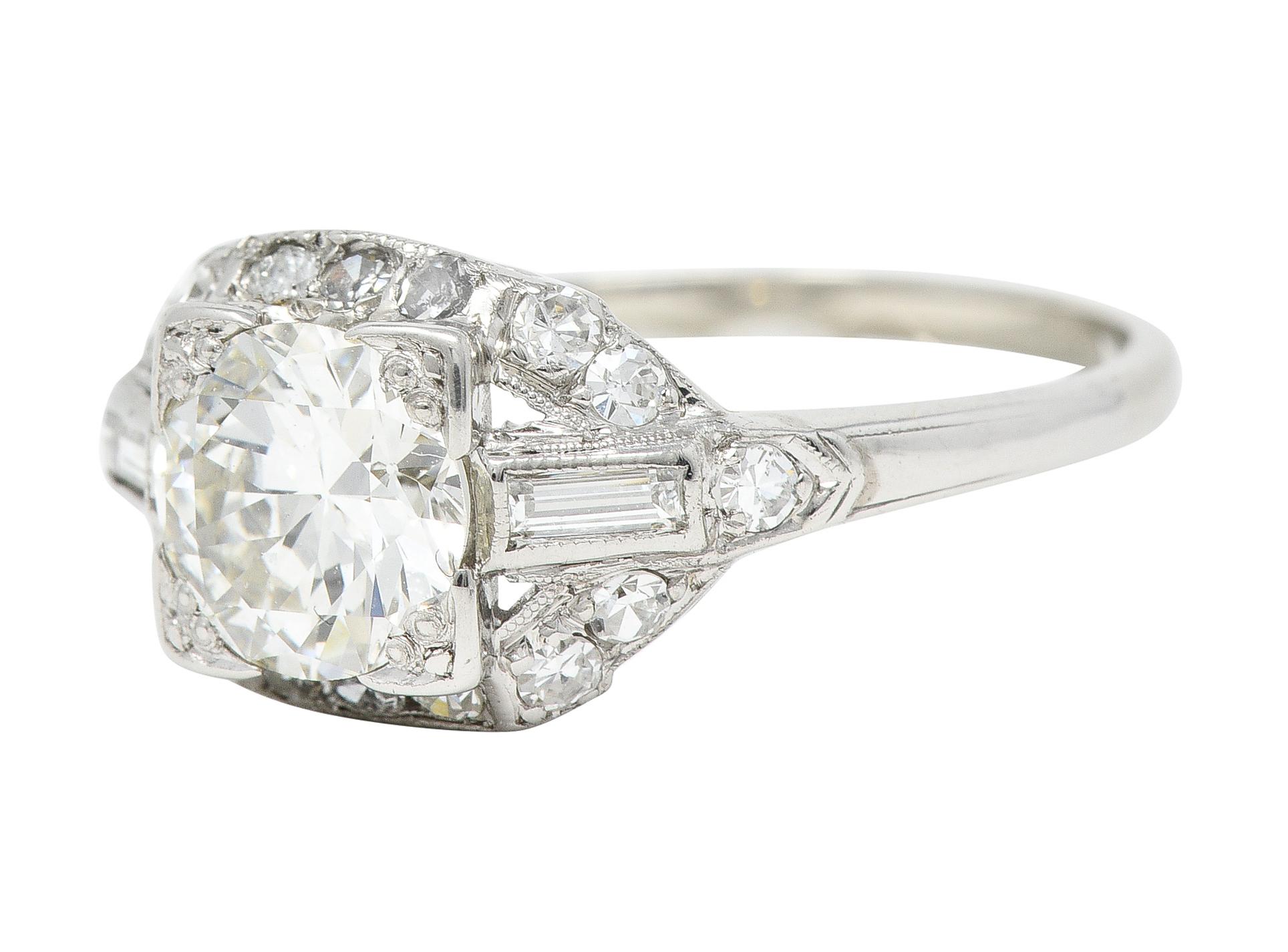 Art Deco 1.71 CTW Diamond Platinum Geometric Alternative Engagement Cluster Ring For Sale 1