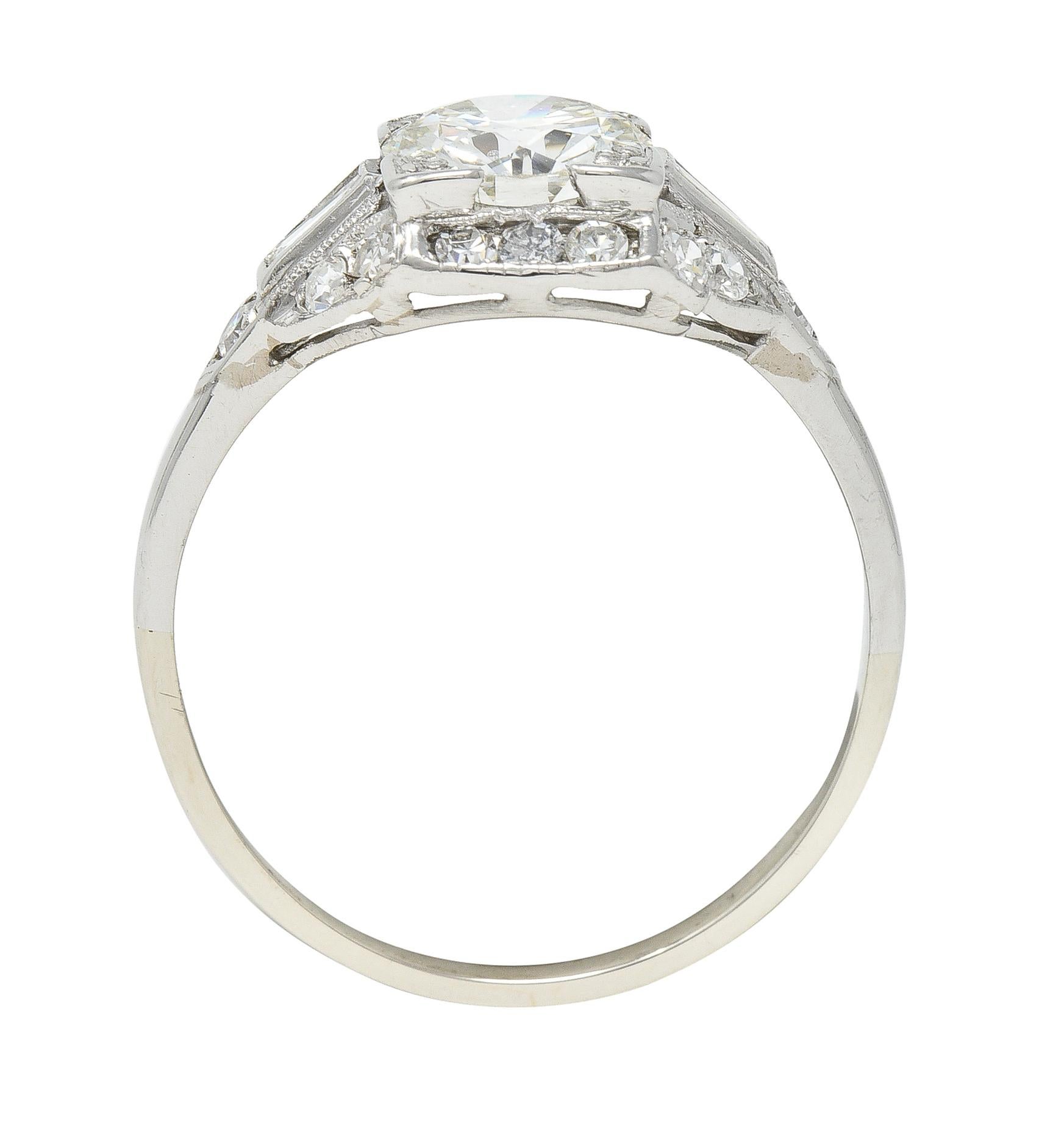 Art Deco 1.71 CTW Diamond Platinum Geometric Alternative Engagement Cluster Ring For Sale 2
