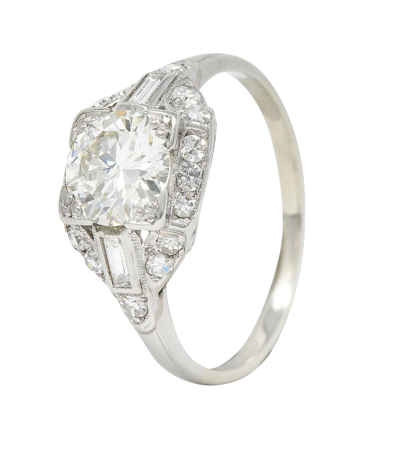Art Deco 1.71 CTW Diamond Platinum Geometric Alternative Engagement Cluster Ring For Sale 3