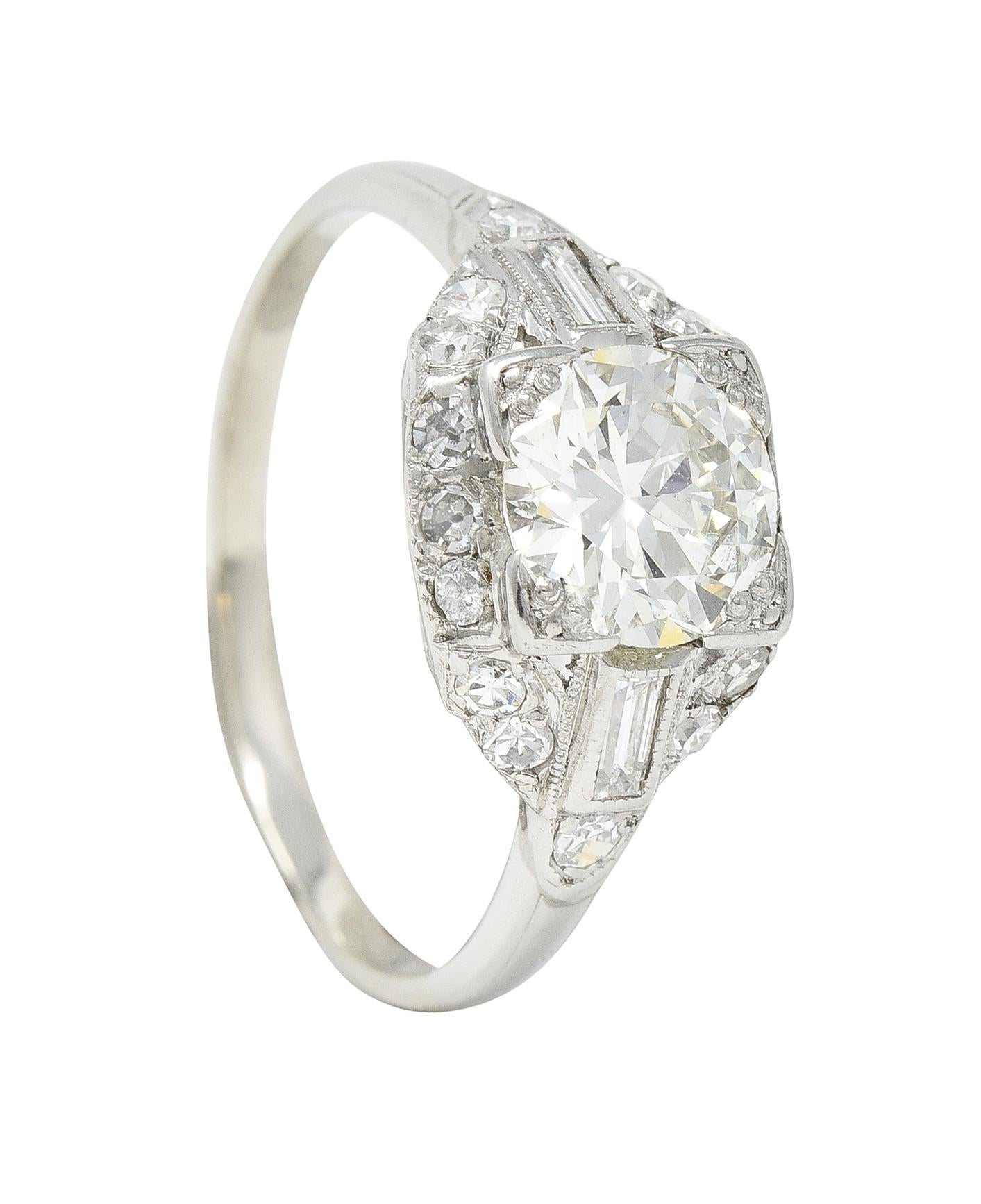 Art Deco 1.71 CTW Diamond Platinum Geometric Alternative Engagement Cluster Ring For Sale 4